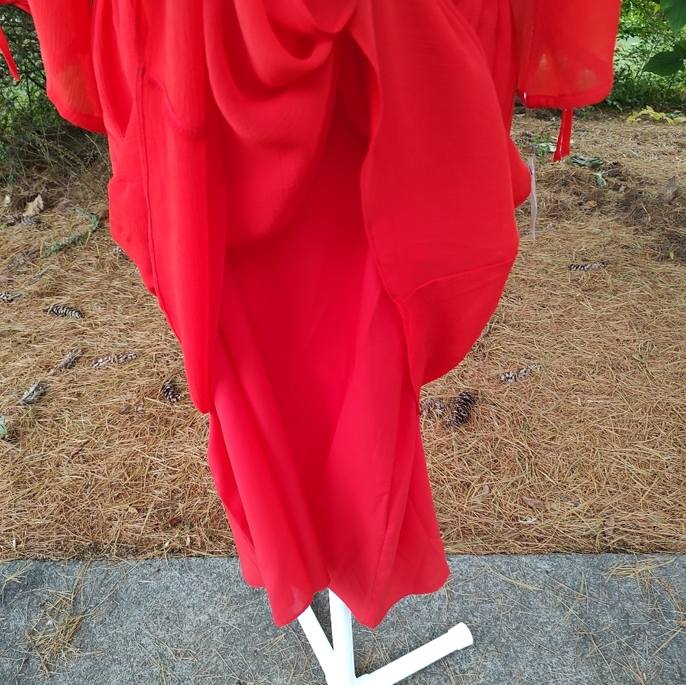 Maggie London Gauze Chiffon Smocked Waist Midi Dress Red Women's Size 8 - Picture 9 of 12